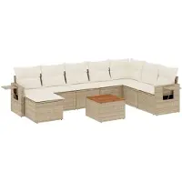 vidaXL 9-delige Loungeset met kussens poly rattan beige