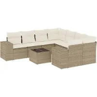 vidaXL 9-delige Loungeset met kussens poly rattan beige