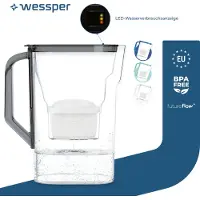 Wessper waterfilterkan van 2,7 liter, compatibel met Brita Maxtra, geschikt voor de koelkastdeur, met handmatige indicator voor filtervervanging | 1x waterfilter – zwart