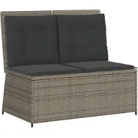 vidaXL Tuinbankje verstelbaar met kussens poly rattan grijs