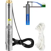 Vevor 3" diepe bronpomp 750W bronpomp 100L/min dompelpomp max. opvoerhoogte 66m leidingpomp 230V 50Hz zandpomp IP68 waterpomp 16 waaierniveaus pomp Ideaal voor irrigatie of watervoorziening
