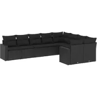 vidaXL 9-delige Loungeset met kussens poly rattan zwart