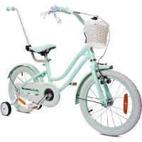 Sun baby Heart Bike Fiets voor een meisje van 2 tot 6 jaar, 16 inch Silver Moon Mint, met fietsbel, zijwieltjes, duwstang en stuurmandje