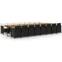 vidaXL 17-delige Tuinset met kussens poly rattan zwart