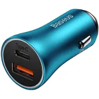 Baseus Golden Contactor Max autolader, USB + USB-C, 60W (blauw), Auto-adapter, Blauw