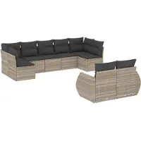 vidaXL 9-delige Loungeset met kussens poly rattan lichtgrijs