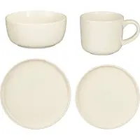 Mica Decorations Ozzu Serviesset Wit – 16-delig – Tijdloos Steen Servies voor 4 Personen – Magnetronbestendig