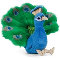 Living Nature Knuffel - 24x20 cm - Pauw - Groen/Blauw - - OneSize - Knuffels