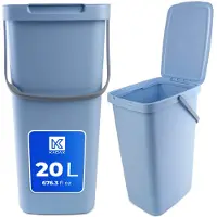 Kadax Afvalemmer, met deksel en handvat, van plastic, vuilnisemmer, voor afvalscheiding, rechthoekig, met klapdeksel, blauw, 20 l