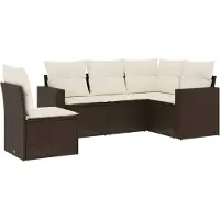 vidaXL 5-delige Loungeset met kussens poly rattan bruin