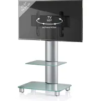 VCM Bilano TV-meubel met 2 glazen leggers en wielen, Zilverkleurig, matglas.