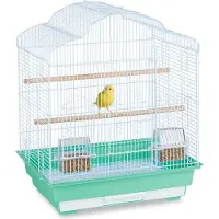 Relaxdays 10030974_53 Vogelkooi met accessoires, groen, 46,5 x 35,5 x 56,5 cm