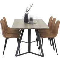 Ebuy24 MarinaGRBL eethoek eetkamertafel el hout decor grijs en 6 Polar eetkamerstal PU kunstleer bruin.
