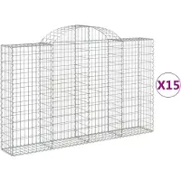 vidaXL Gabionen met boogvorm, 15 stuks, 200x30x120/140 cm, verzinkt staal