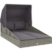 vidaXL Ligbed met inklapbaar dak 200x114x128 cm poly rattan grijs