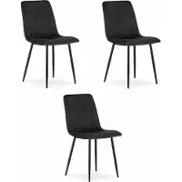 Leobert Set van 3 Eetkamerstoelen LAVA - Zwart - Zwarte Metalen Poten - Velvet Bekleding - Industriële Stijl, Max. 110 kg, Ergonomisch Design, Comfortabele Zitting