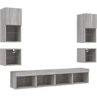 Super Merchant 8-delige Tv-wandmeubelset met LED bewerkt hout grijs sonoma