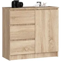 Akord Ladekast JERRY met 3 Lades en 2 Deuren / Furniture Factory / Sonoma Eik / 80 x 77 x 35 cm