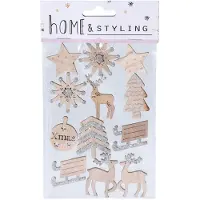Nobrand Stickers van hout met glitter, 12 stuks.