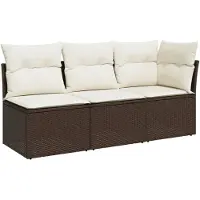 vidaXL Tuinbank 3-zits met kussens poly rattan bruin