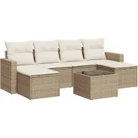vidaXL 7-delige Loungeset met kussens poly rattan beige