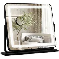 Costway Make-Up Spiegel met LED Verlichting - 3 Lichtstanden - 5X Vergroting - Kantelbaar - 56 x 12 x 48 cm - Zwart