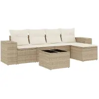 vidaXL 6-delige Loungeset met kussens poly rattan beige