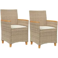 vidaXL Tuinstoelen 2 st met kussens poly rattan en massief hout beige