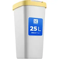 Kadax Afvalcontainer 25 liter, afvalemmer met kanteldeksel, afvalemmer voor afvalscheiding, vuilnismand van kunststof, robuuste vuilnisemmer, vuilnisemmer (grijs/geel)