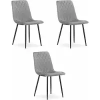 Leobert Set van 3 Eetkamerstoelen TURIN Lichtgrijs – Velvet Bekleding, Modern, Ergonomisch Design, Zwarte Metalen Poten, Max. 120 kg