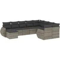 vidaXL 10-delige Loungeset met kussens poly rattan grijs