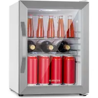 Klarstein Beersafe M Crystal White koelkast 33 liter 2 plateaus glazen panoramadeur roestvrij staal