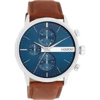 Oozoo Timepieces - Zilverkleurige horloge met bruine leren band - C11221