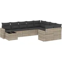vidaXL 10-delige Loungeset met kussens poly rattan lichtgrijs