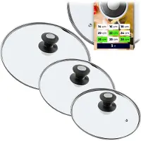 Kadax Pandekselset, universeel deksel van glas met handvat, hittebestendige dekselset in verschillende maten, pannendekselset, glazen deksel voor pot, pan (22 + 26 + 30 cm, zwart en zilver handvat)
