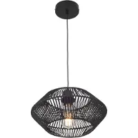 Lux.pro Hanglamp 'Amersham', 1 x E27, in hoogte verstelbaar, metaal en riet, 157 cm, zwart