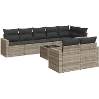 vidaXL 9-delige Loungeset met kussens poly rattan lichtgrijs