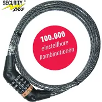 Security Plus Cijferslot Zahlenschloss Z69, lengte 150 cm, dikte 12 mm, kleur zilver