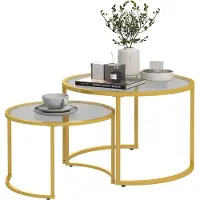 HOMCOM -Salontafelset-70x70x47,5cm-Staal-Goud