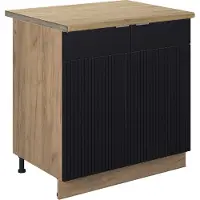 Vicco Keukenonderkast Fame-Line Zwart gestreept 80 cm met legplank, WB Eik, Model 50766