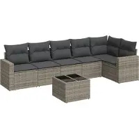vidaXL 7-delige Loungeset met kussens poly rattan grijs