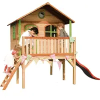 Axi Sophie Speelhuis op palen & Rood Glijbaan | Speelhuisje voor de tuin / buiten in bruin & groen van FSC hout | Speeltoestel voor kinderen