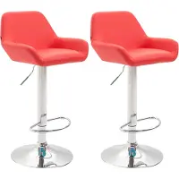 CLP Set van 2 barkrukken Braga, bekleed met kunstleer, draaibaar en in hoogte verstelbaar | Kleur: rood, frame: chroom