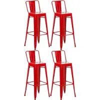 CLP Barkrukset van 4 stuks met rugleuning, in industriële stijl "Mason", met rugleuning | Kleur: rood