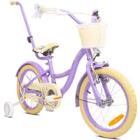 Sun baby Flower Bike Fiets voor een meisje van 3 tot 5 jaar, 16 inch Lavendel, met fietsbel, zijwieltjes, duwstang en stuurmandje
