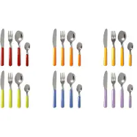 Excelsa Set van 24 Bestek – Multicolor – Modieus en Vaatwasmachinebestendig – Polypropyleen Handvatten - Lila Rood Oranje Blauw Groen Geel