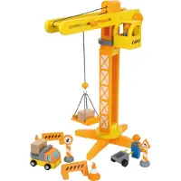 Small Foot - Houten Kraan Bouwplaats met Accessoires, 14dlg.