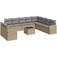 vidaXL 11-delige Tuinset met kussens poly rattan beige