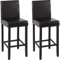 Mendler Set van 2 barkrukken Vicenza, barkruk counter stool, hout + LEATHER ~ bruin, donkere poten