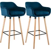 CLP Set van 2 barkrukken Grant, met fluwelen bekleding, frame van beukenhout, draagvermogen tot 150 kg | Kleur: blauw